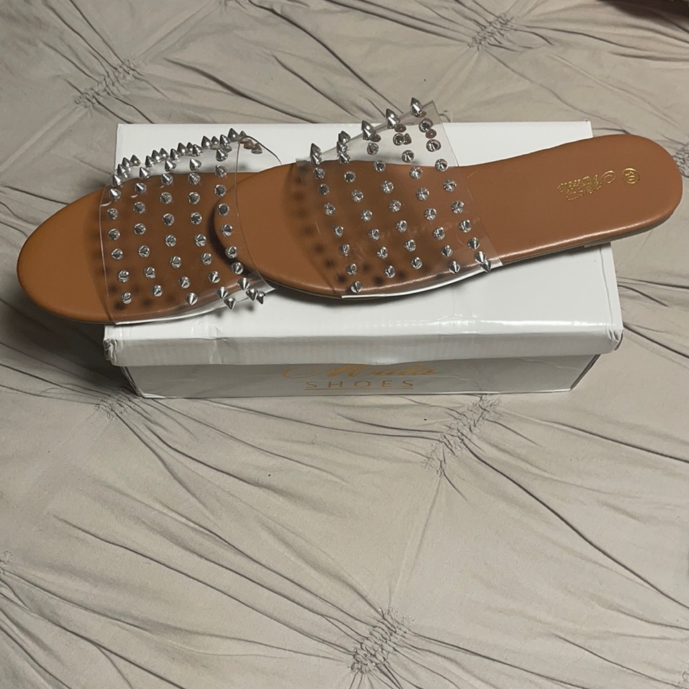 Clear studded slide sandals